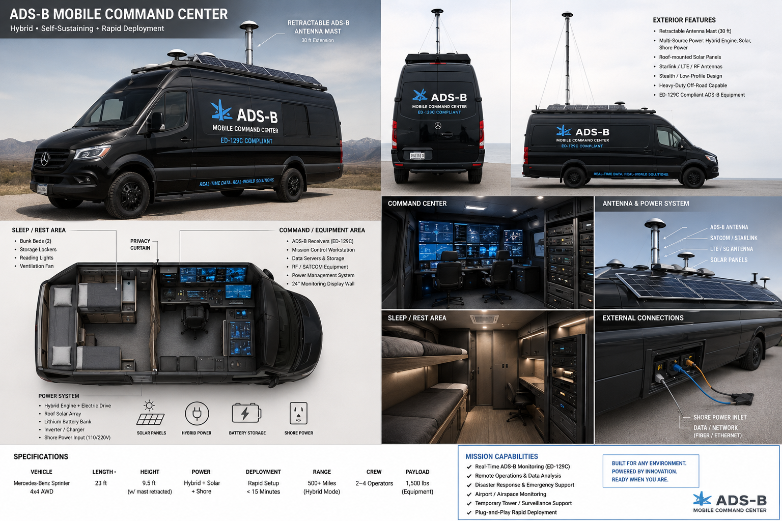 Black ADS-B mobile command center concept board